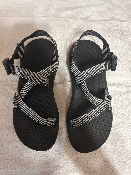 Chaco Shoes - Chaco Z Women's Black Sandals with White-Patterned Straps